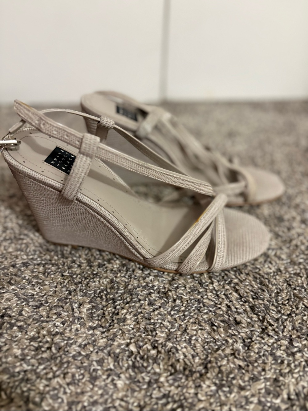 White House Black Market Beige Textured Wedge Sandals